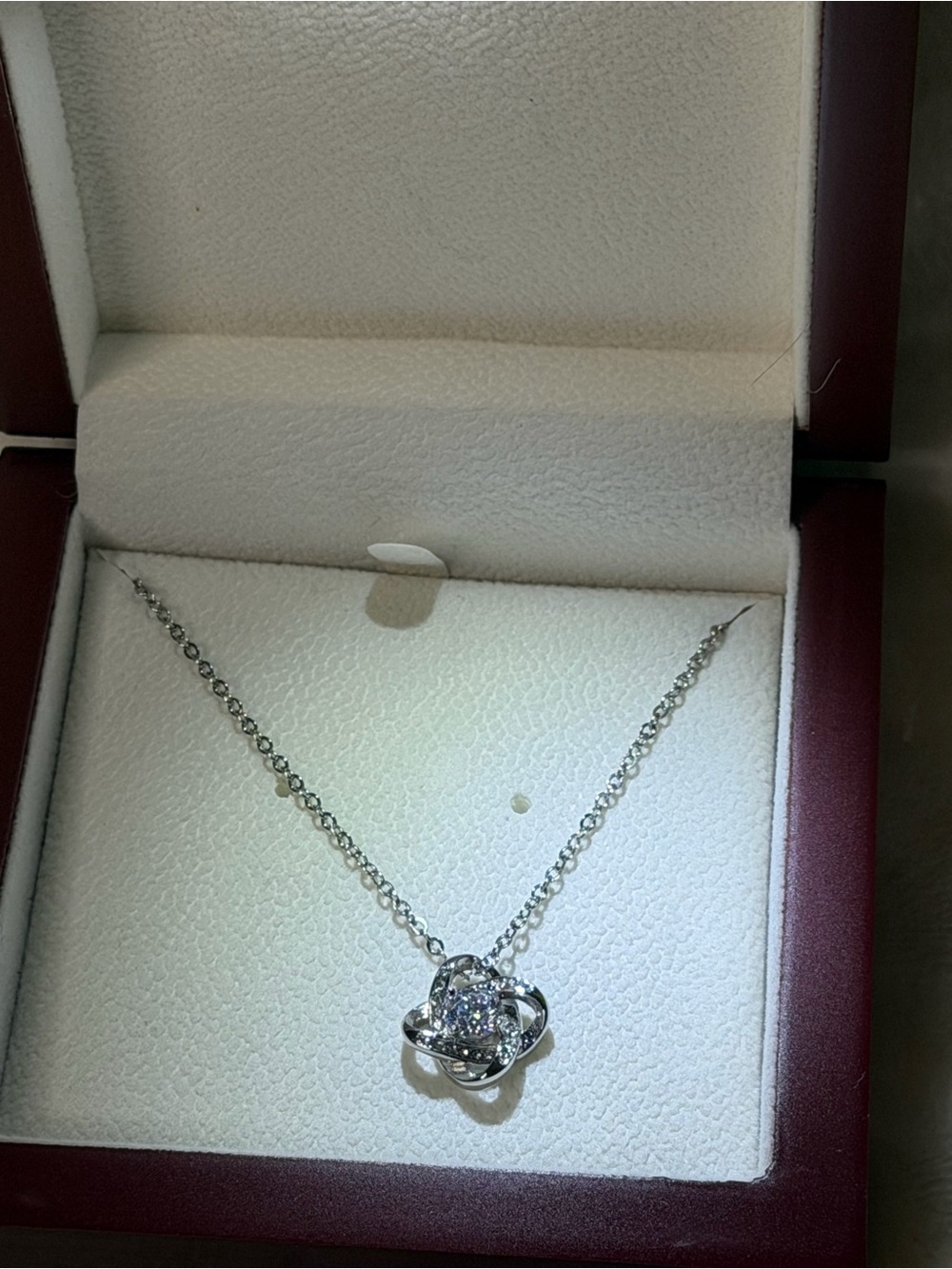 Silver Sparkling Knot Pendant Necklace